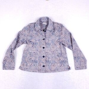 Rebecca Malone Petite Paisley Button Front Jacket PXL Beige Blue Boho Chic